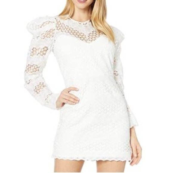 🔆NWT Bardot Puff Sleeve Lace White Mini Dress - Picture 3 of 8